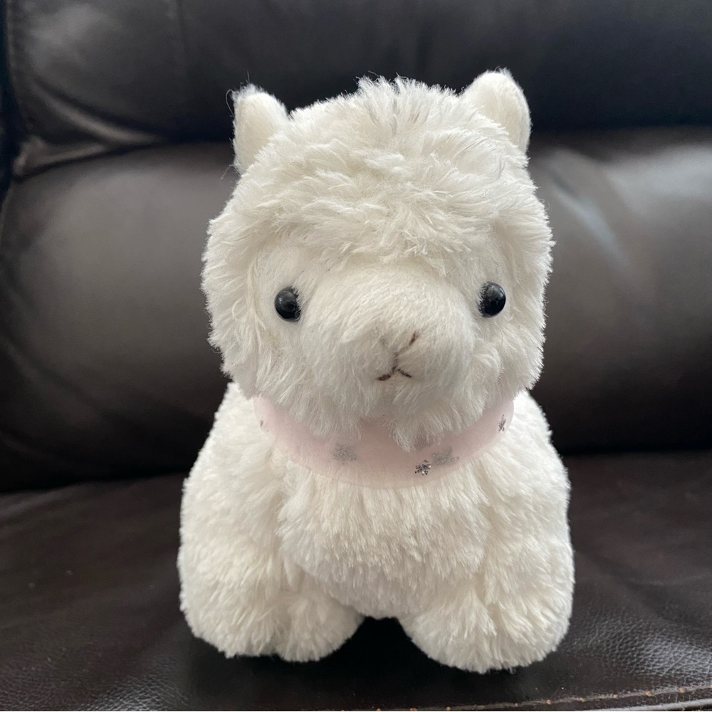 AlPacasso White Alpaca w/ Pink Ribbon Plush